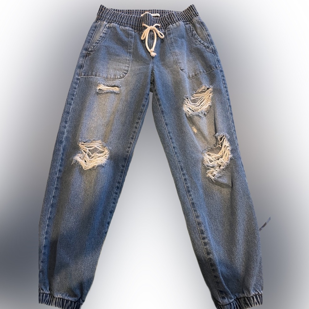 Distressed Blue Denim Joggers